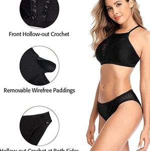 CharmLeaks Women's Halter Bikini Swimwear High Neck Two Piece Bikini Swimsuits